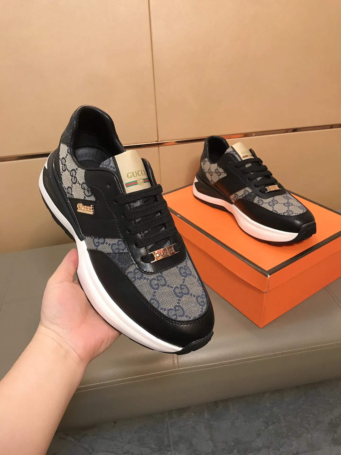 Ex-factory price 442 👟👟🆕🆕 (GUCCI) latest casual and fashionable men's shoes, hot style 💥 simple and elegant style, exclusive for trendy men, the upper is made of cowhide + brand printed fabric, sheepskin lining + foot pads, soft and comfortable outsole! 38-44.